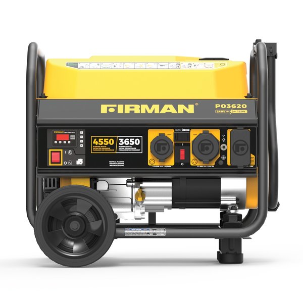Firman Portable Generator, Gasoline, 3,650 W Rated, 4,550 W Surge, Electric, Recoil Start, 120/240V AC P03620